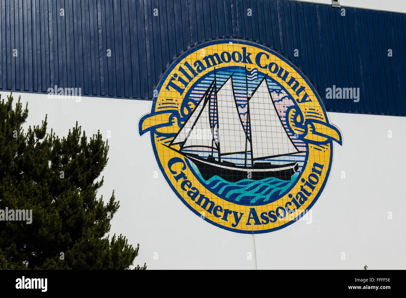 Segno sulla Tillamook Caseificio edificio, Tillamook, Oregon Foto Stock