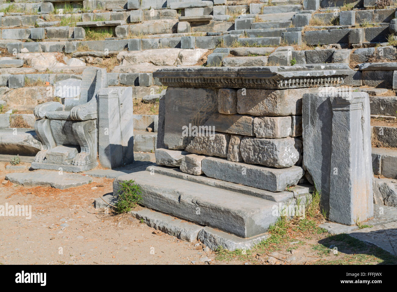 Teatro, Rovine dell antica Priene, Aydin Provincia, Turchia Foto Stock