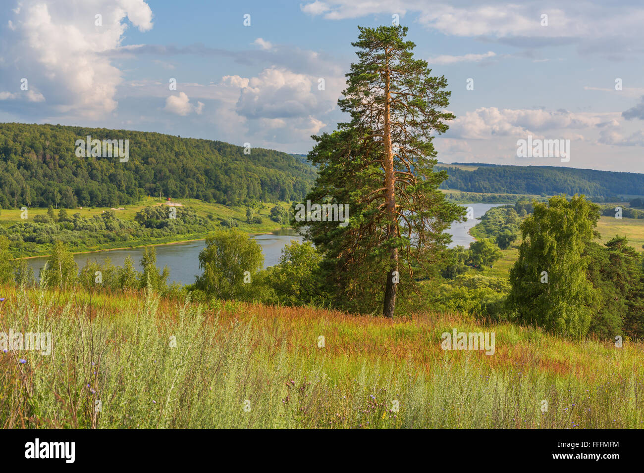 Vista del fiume Oka, Aleksin, Tula Regione, Russia Foto Stock
