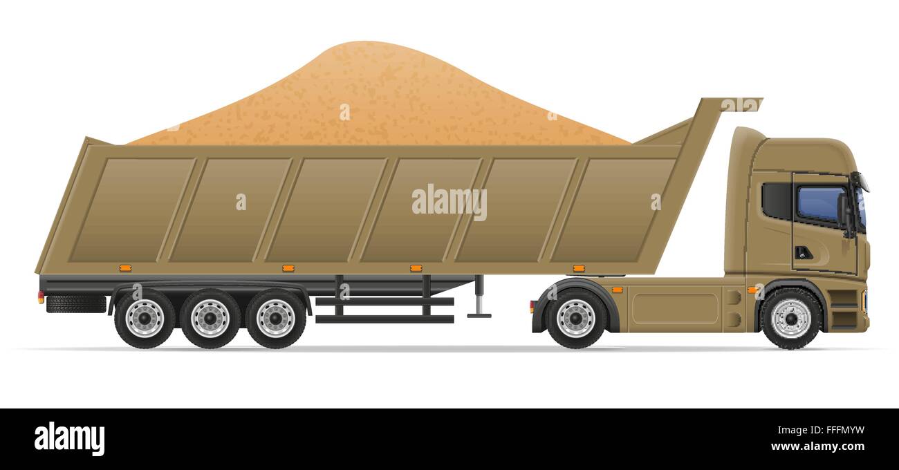 Carrello semi rimorchio la consegna e il trasporto dei materiali di costruzione concetto illustrazione vettoriale isolato su bianco backgroun Illustrazione Vettoriale