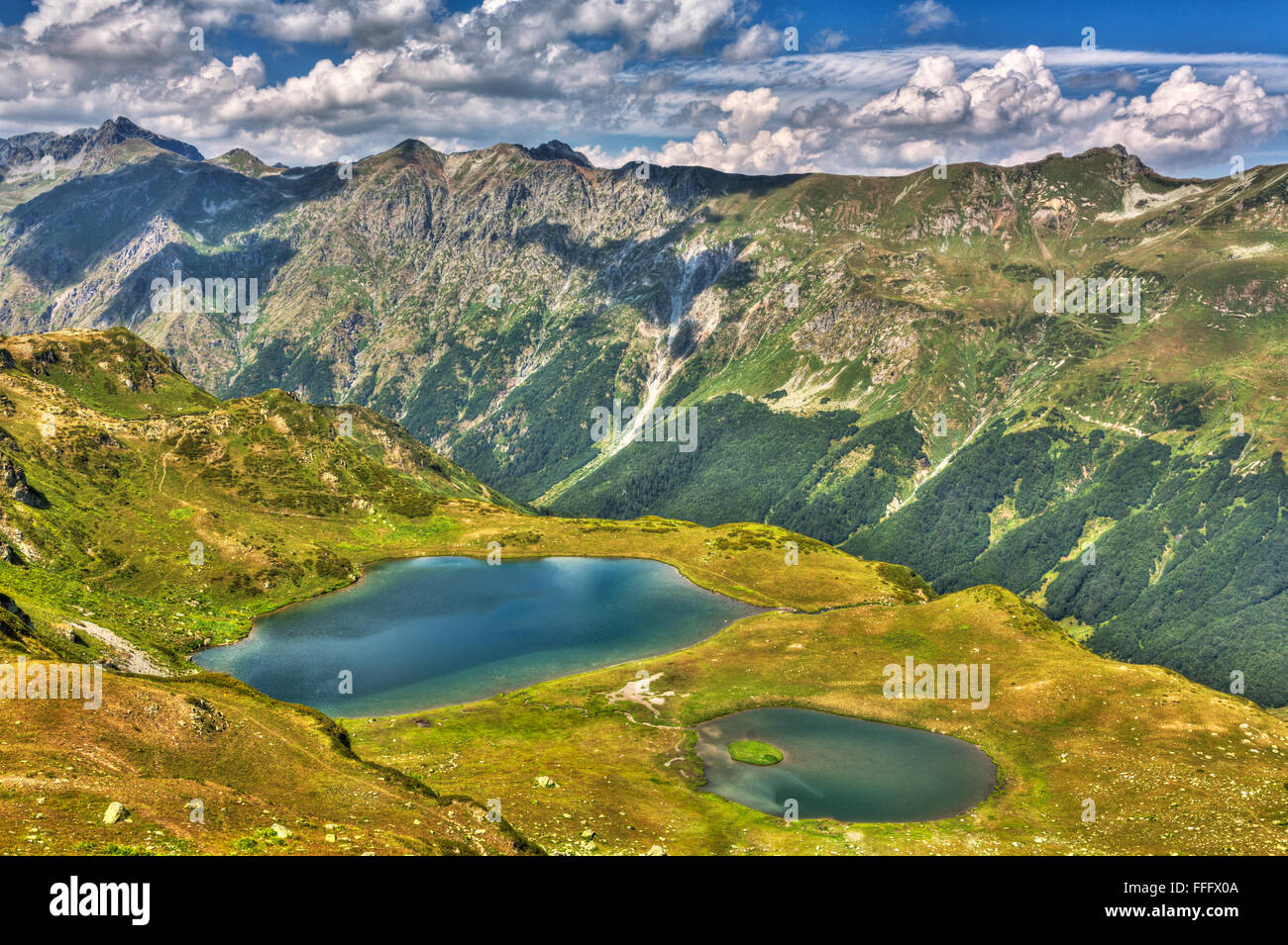 Valle dei sette laghi, montagne del Caucaso, Abkhazia, Georgia Foto Stock