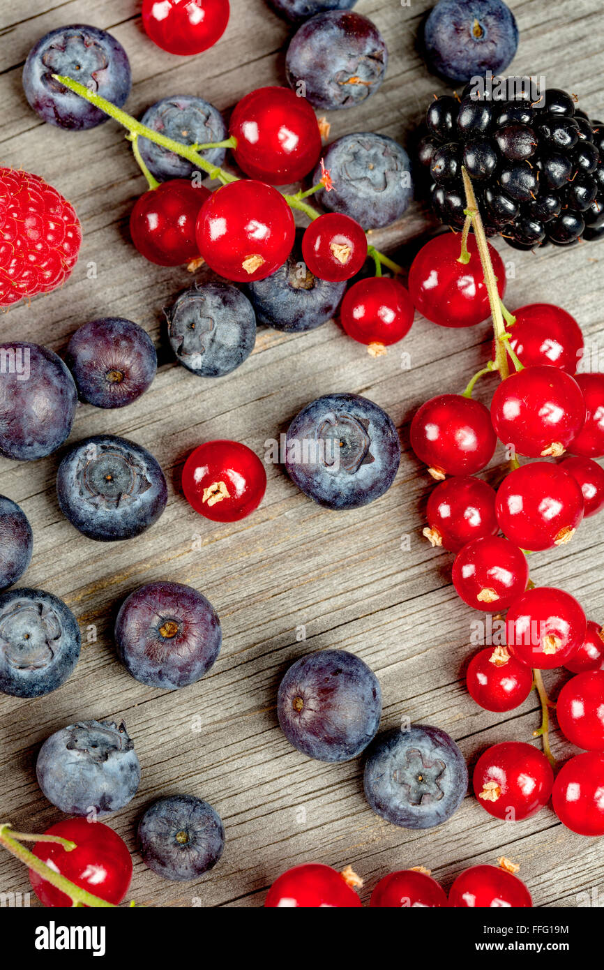 Frutti di bosco freschi e lampone - Mirtilli closeup sfondo Foto Stock