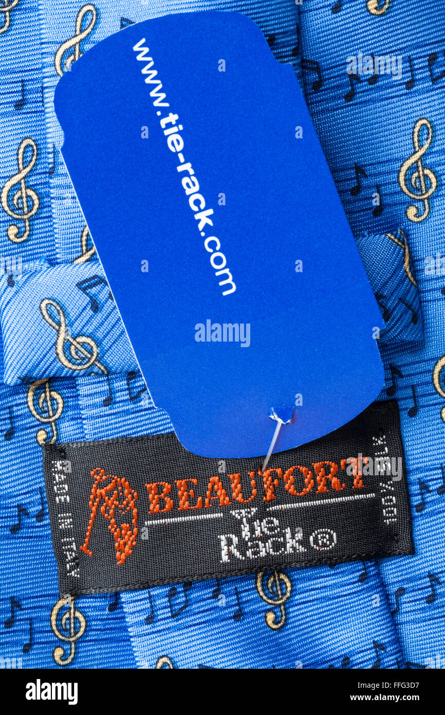 Etichetta in Beaufort Tie Rack novità blue 100% seta cravatta musicale made in Italy - venduti nel Regno Unito Regno Unito, Gran Bretagna Foto Stock