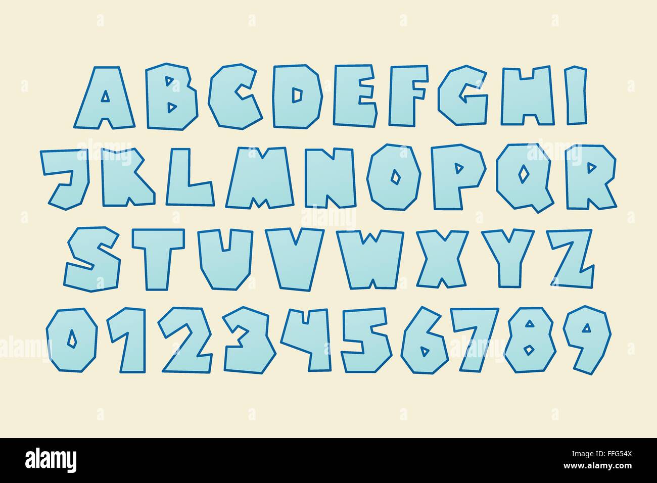 Set di isolato in stile cartoon, funny alfabeto lettere e numeri. vettore, bambini tipo di font design. comic book lettering carattere tipografico Illustrazione Vettoriale