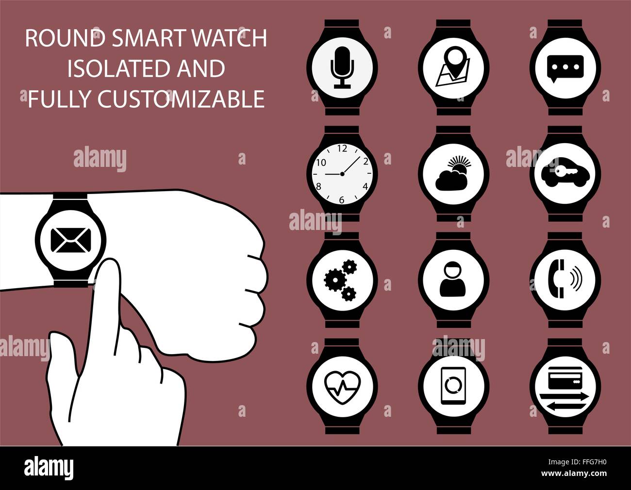 Illustrazione delle dita smart display orologio con gesto Illustrazione Vettoriale