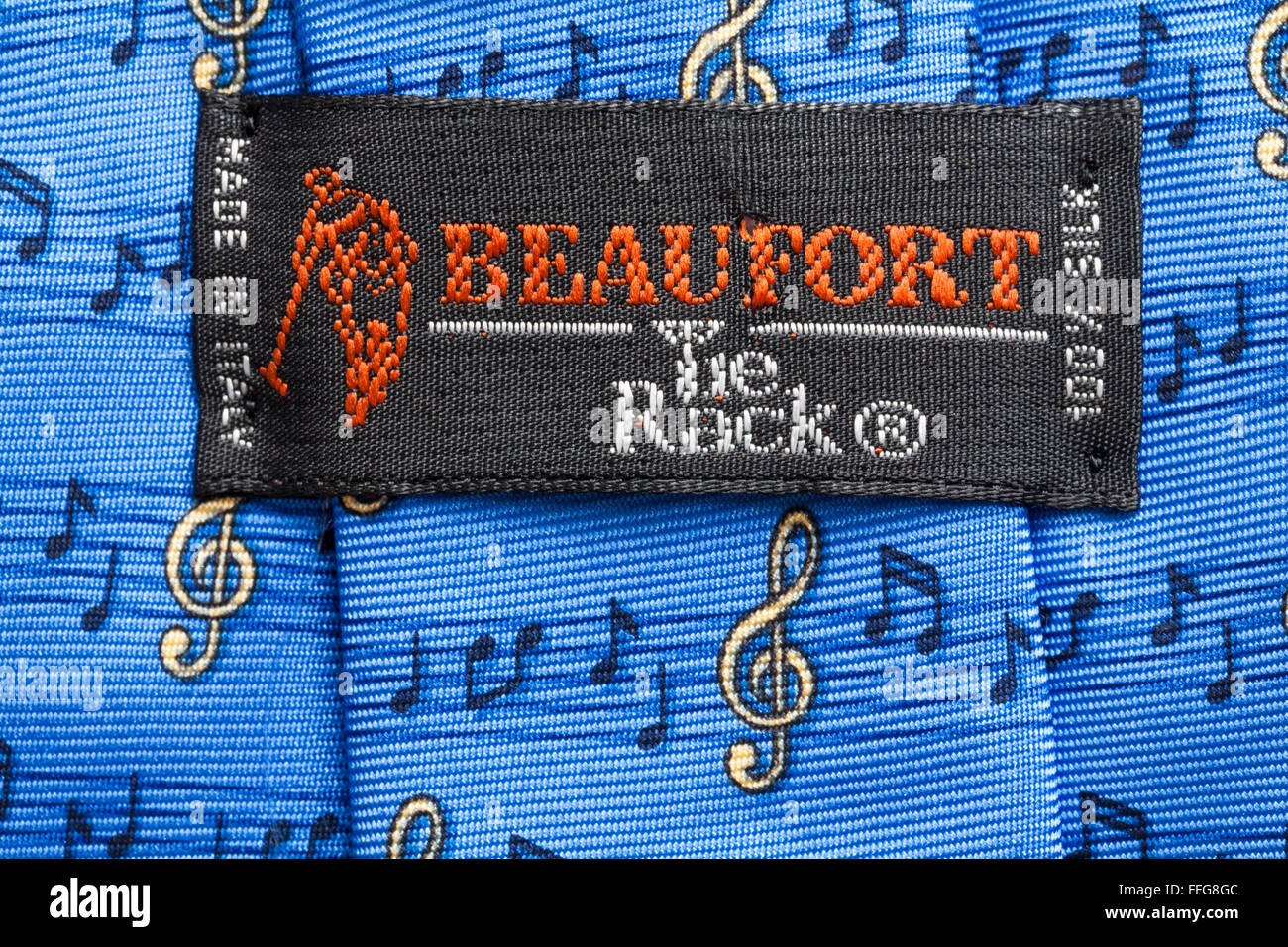 Etichetta in Beaufort Tie Rack novità blue 100% seta cravatta musicale made in Italy - venduti nel Regno Unito Regno Unito, Gran Bretagna Foto Stock