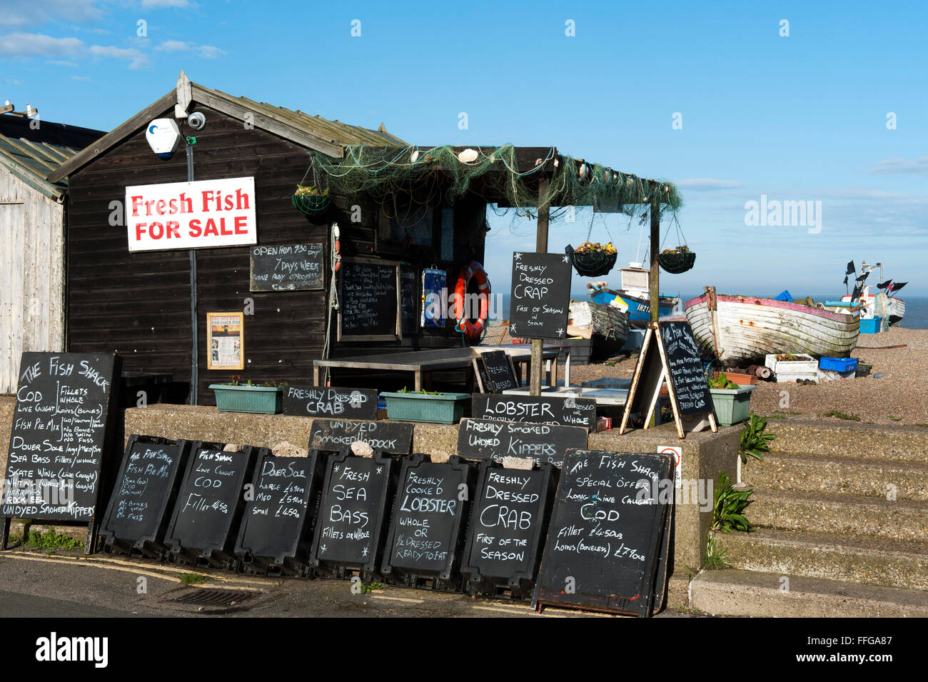 Pesce shack Aldeburgh Suffolk East Anglia England Regno Unito Europa Foto Stock