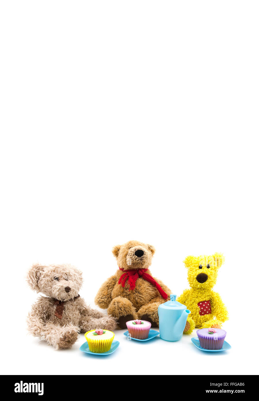 Teddy Bear Picnic su sfondo bianco Foto Stock