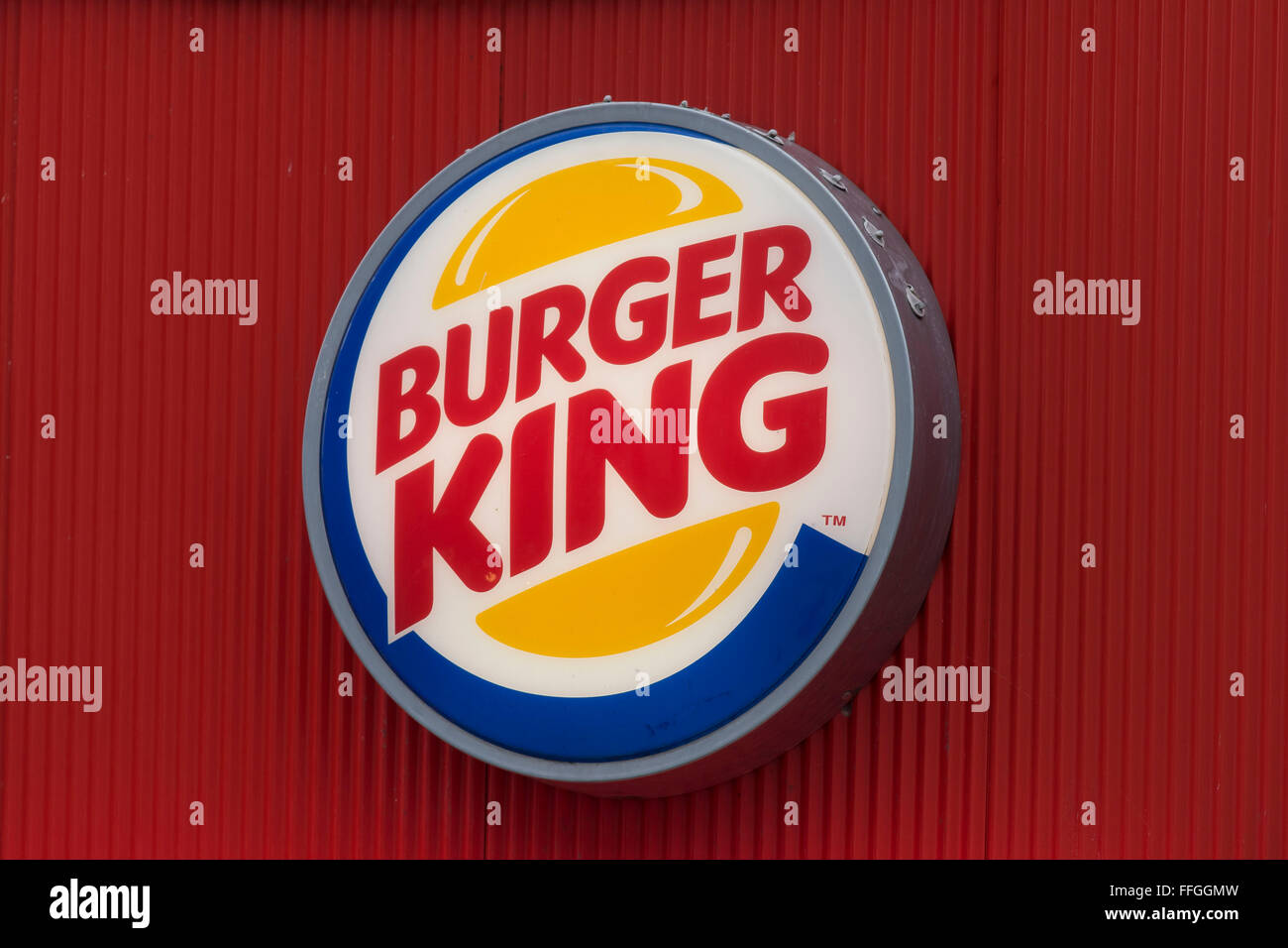 Burger King fast food restaurant sign logo. Foto Stock
