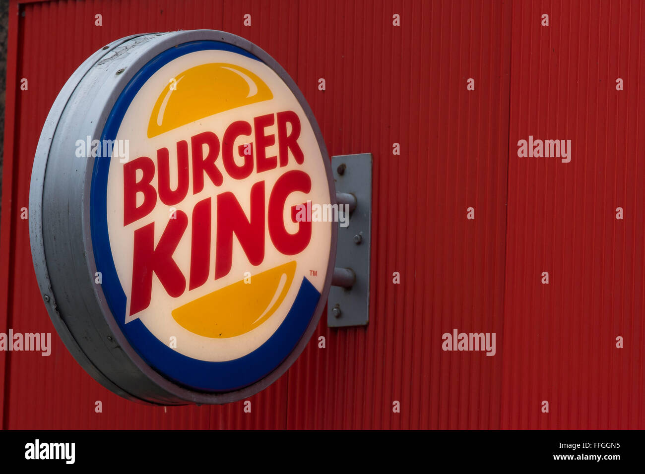Burger King fast food restaurant sign logo. Foto Stock