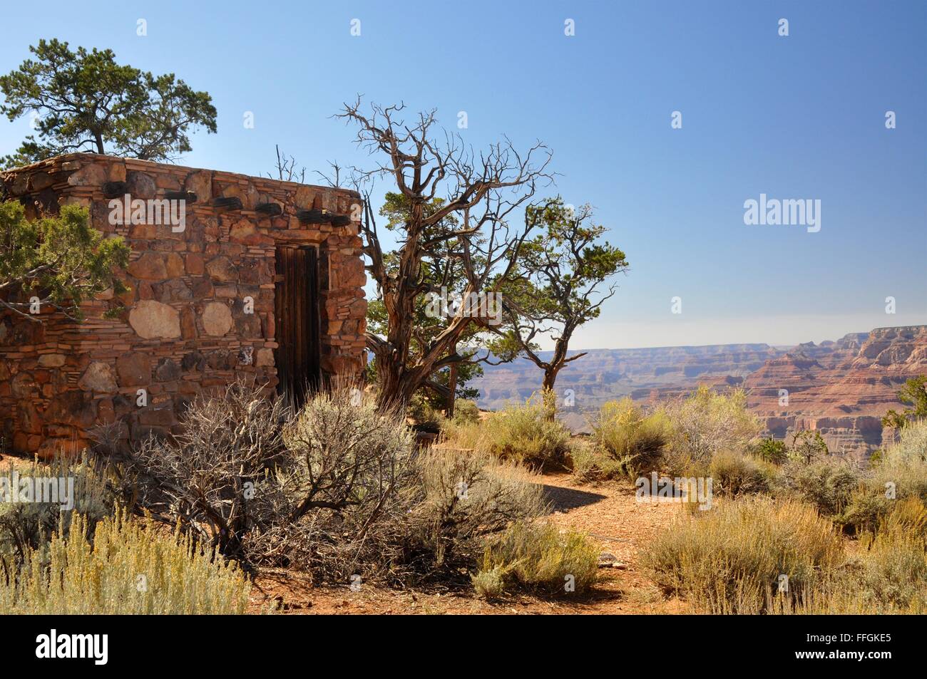 Museo Tusayan, vista nel deserto, il Parco Nazionale del Grand Canyon, Arizona Foto Stock