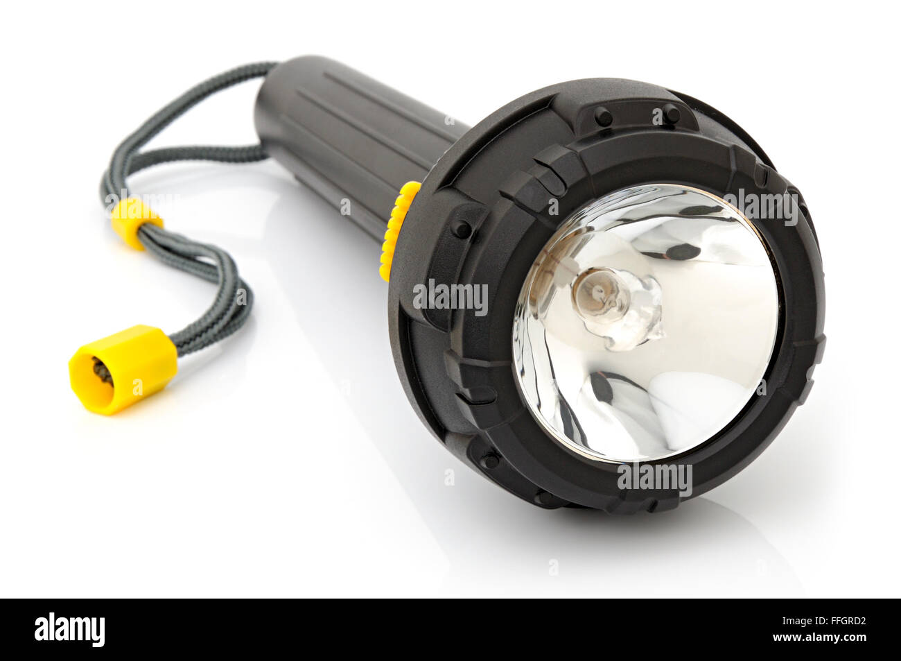 Torcia elettrica per immersioni su sfondo bianco Foto Stock