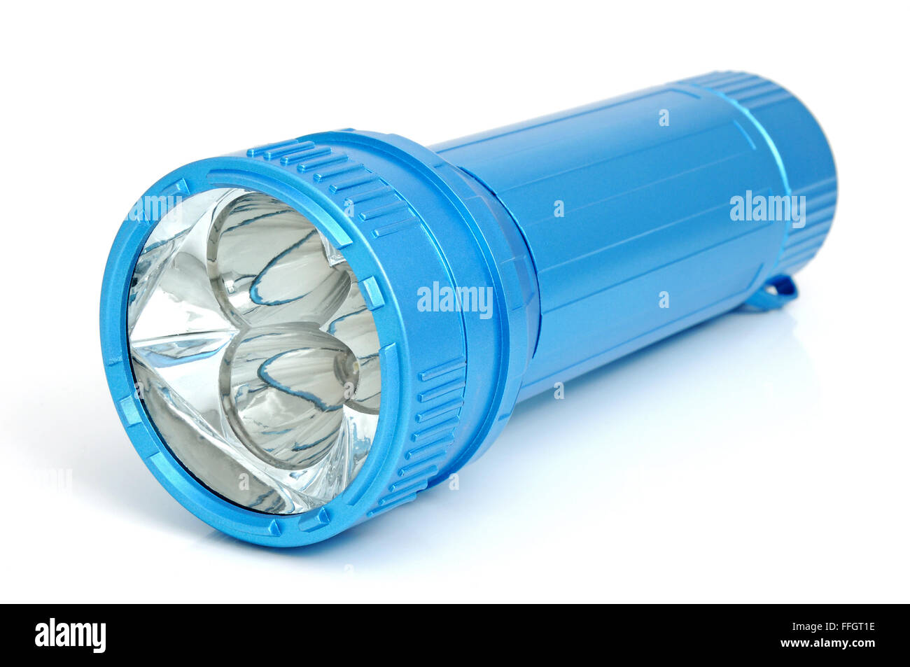 Elettrica torcia LED isolato su uno sfondo bianco. Foto Stock