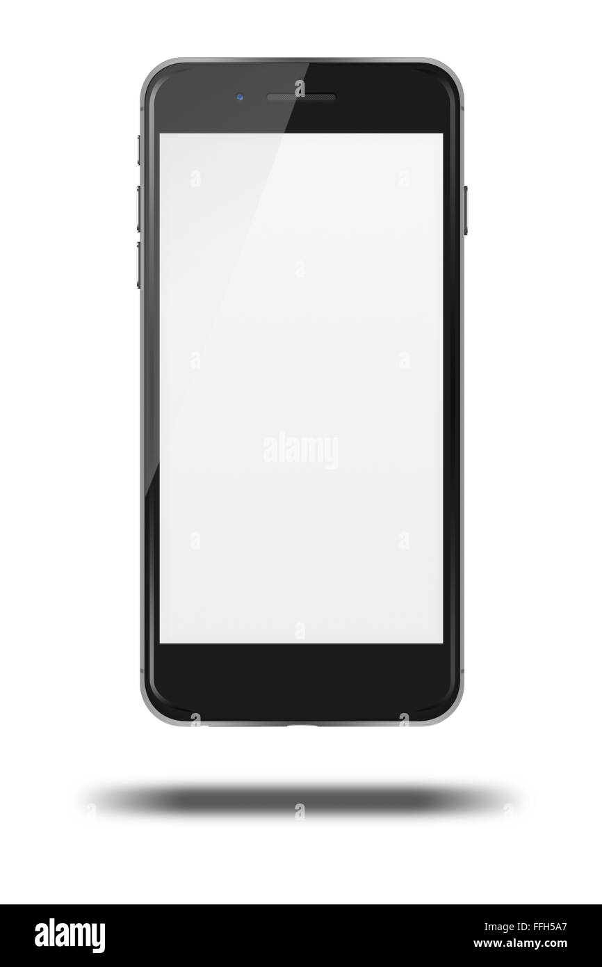 Moderno touch screen smartphone con smart fotocamera e schermo vuoto isolato su sfondo bianco. Foto Stock