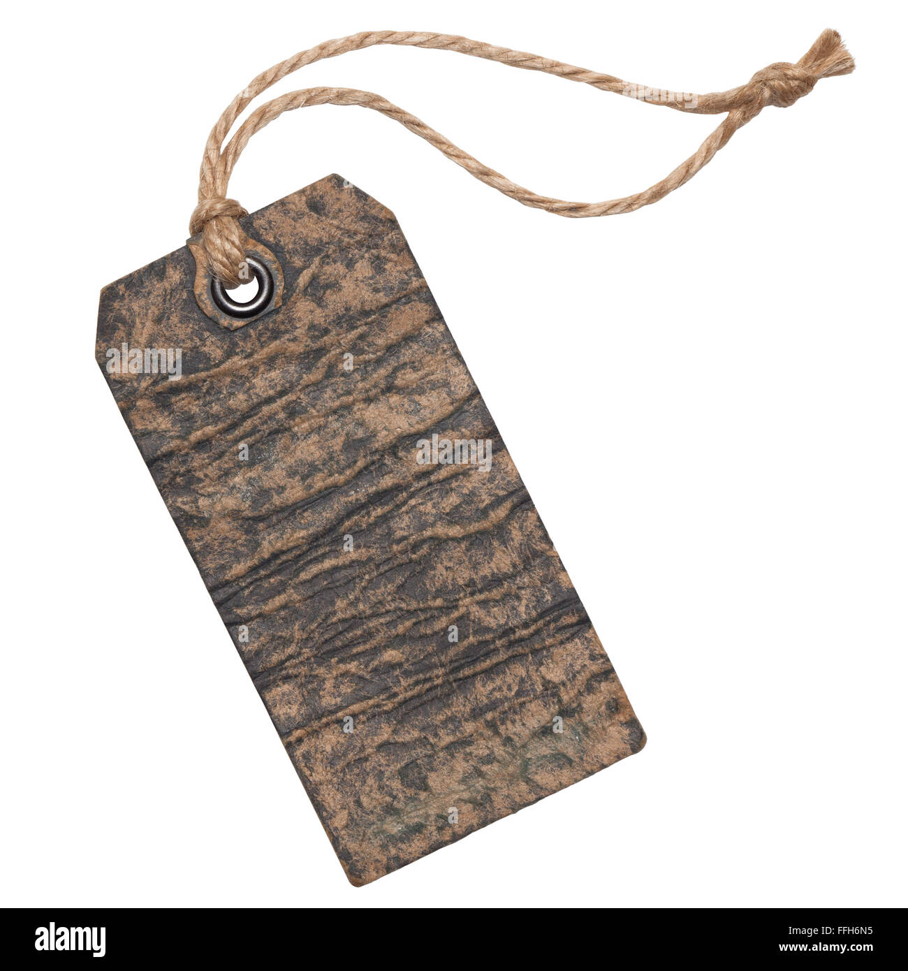 Etichetta Vintage con stringa, isolato su uno sfondo bianco. Foto Stock