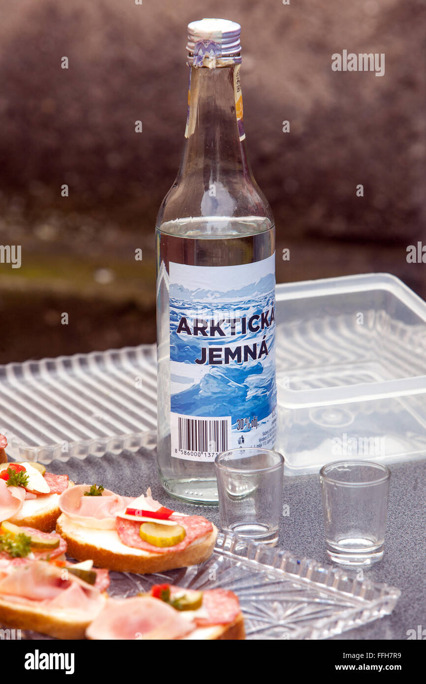 Bottiglie di alcol a carnevale, villaggio ceca Foto Stock