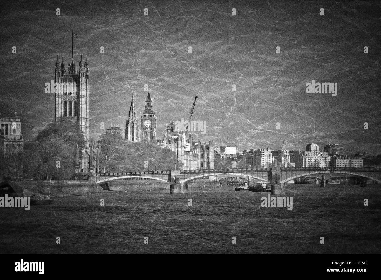 Le case del Parlamento. Londra, Inghilterra in bianco e nero Foto Stock