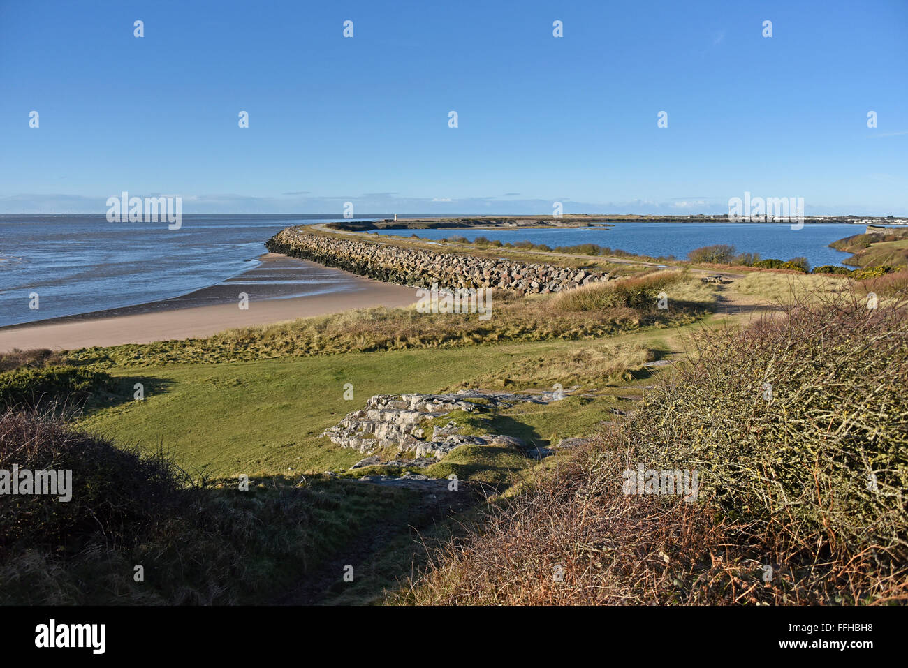La barriera esterna. Hodbarrow, Millom, Cumbria, England, Regno Unito, Europa. Foto Stock