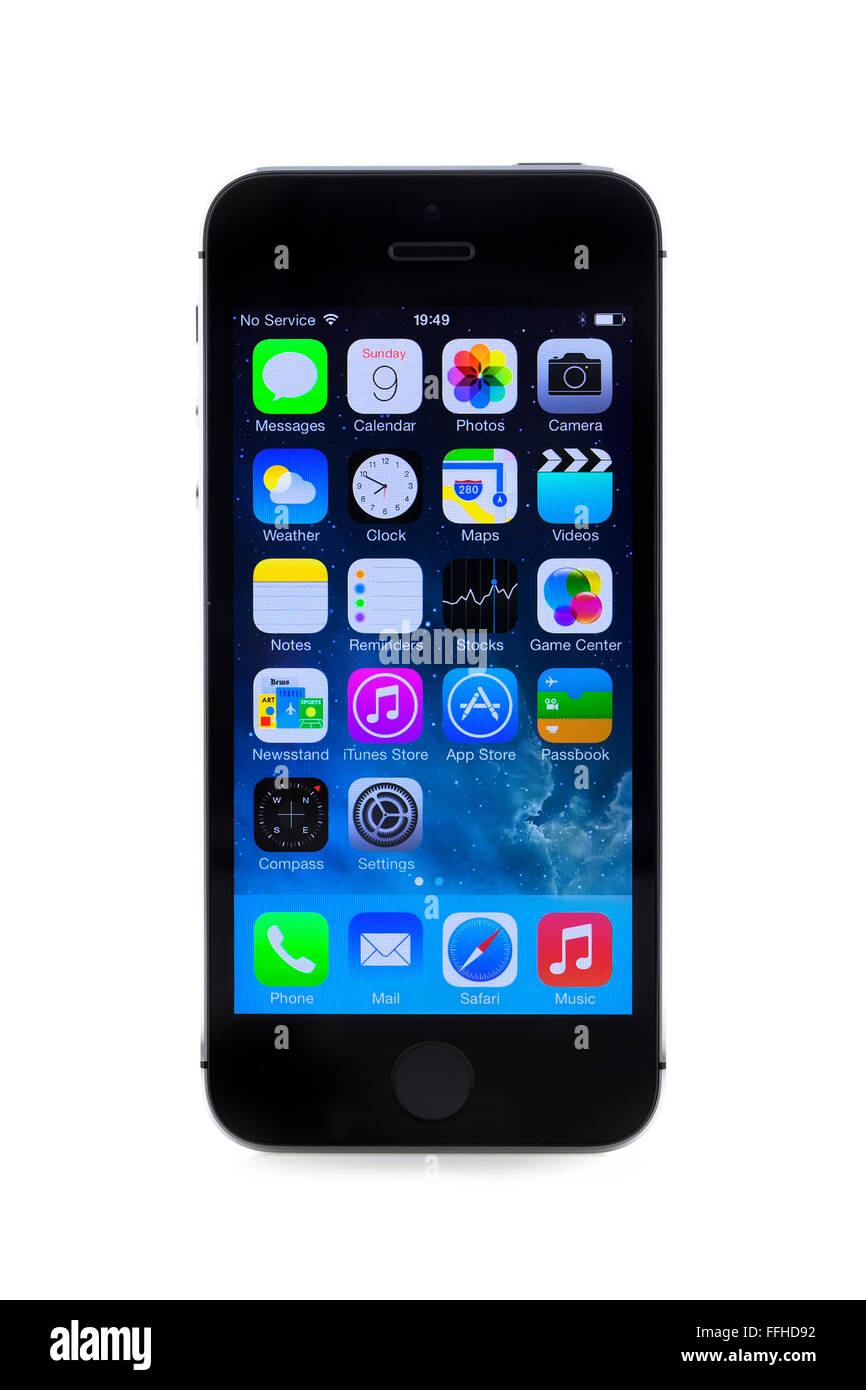 Nuovo Apple iPhone 5S su uno sfondo bianco. Foto Stock