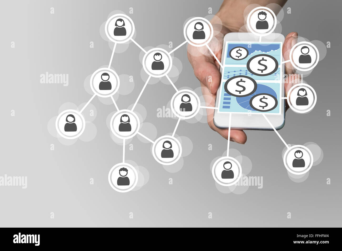 Mobile e-nozione di pagamento con lo smartphone e social network Foto Stock