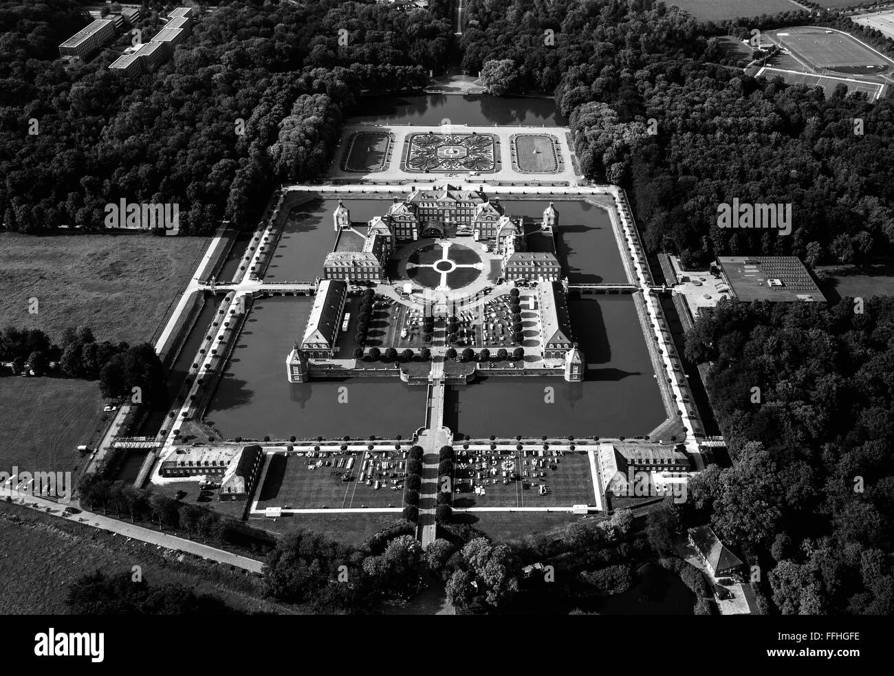 Vista aerea, Schloss Nordkirchen, classica open-air spettacolo 'Notte di migliaia di ceri" presso il castello di Nordkirchen, barocco Foto Stock