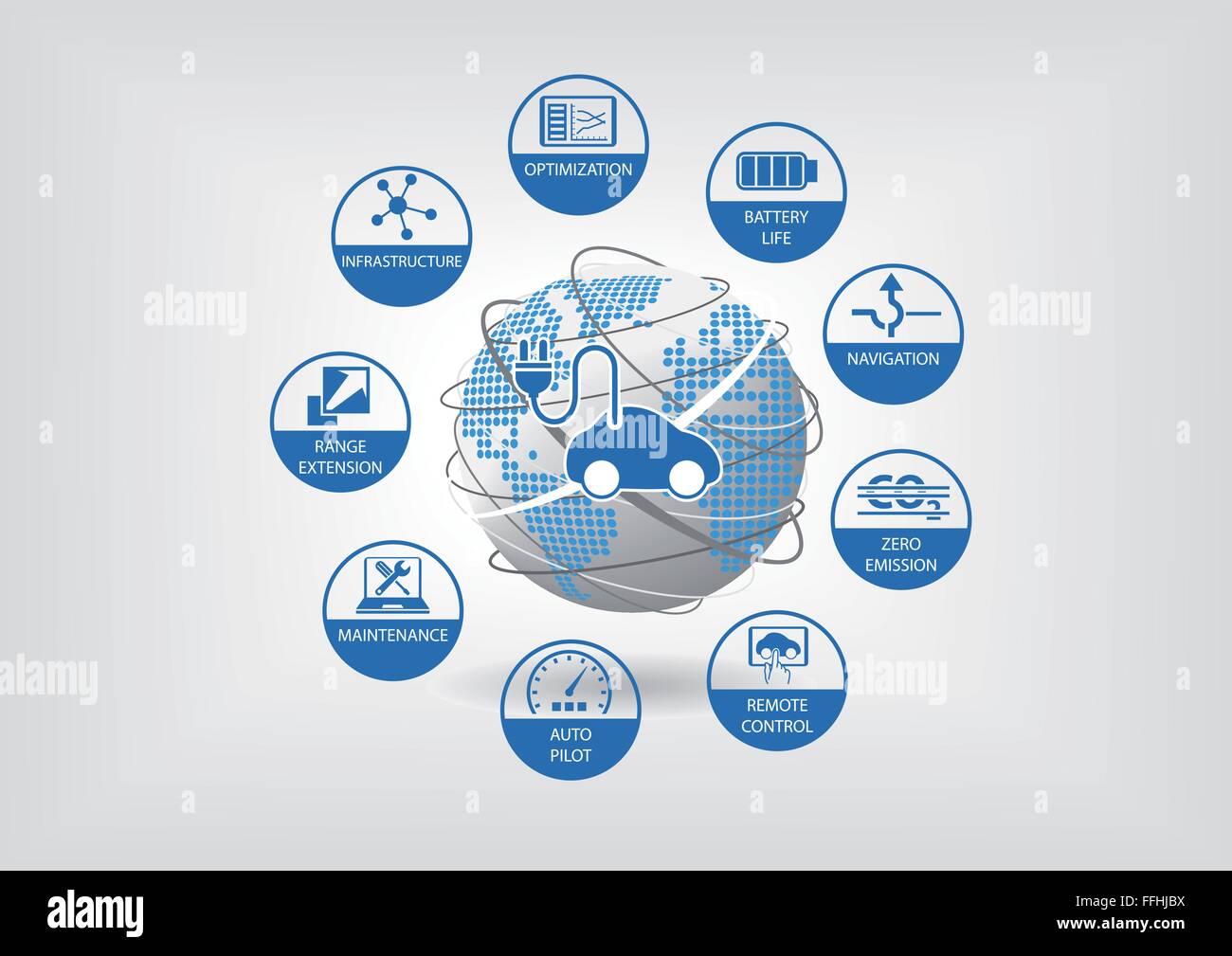 Concetto di veicolo elettrico. Illustrazione vettoriale di un auto elettrica Illustrazione Vettoriale