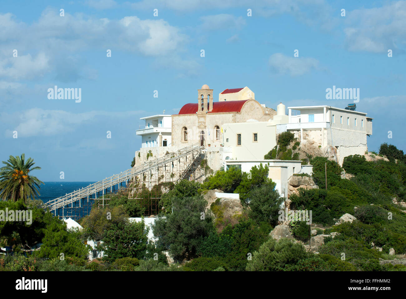 Griechenland, Kreta, Westküste, Kloster Hrissoskalitissa nördlich von Elafonissi. Die Legende sagt, dass eine der 99 stufen, übe Foto Stock