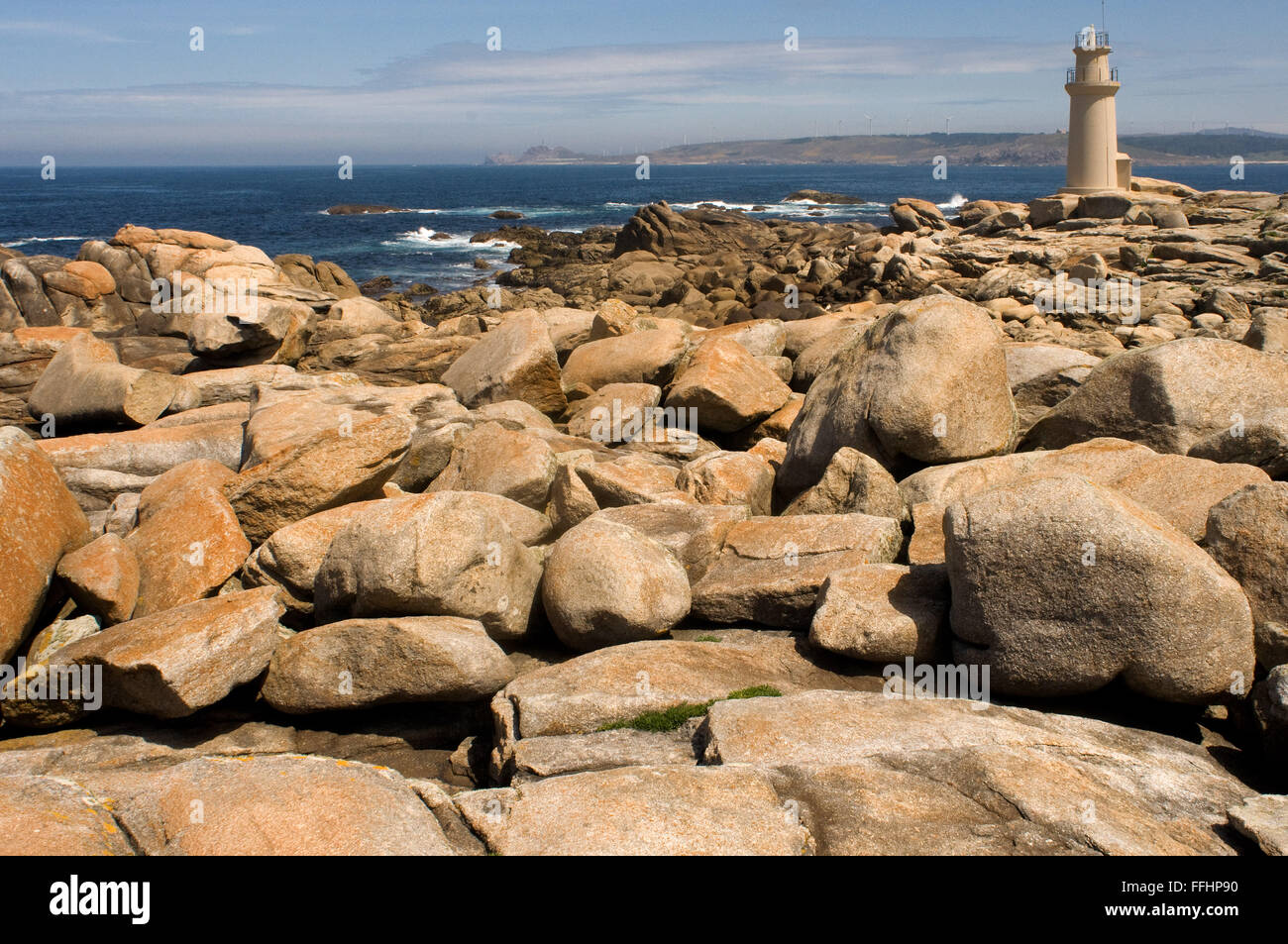 Modo di San Giacomo, Ruta Jacobea. A Muxia Light house, A Coruña. St. James's Way, St. James's percorso, St. James's Trail, percorso di Sa Foto Stock