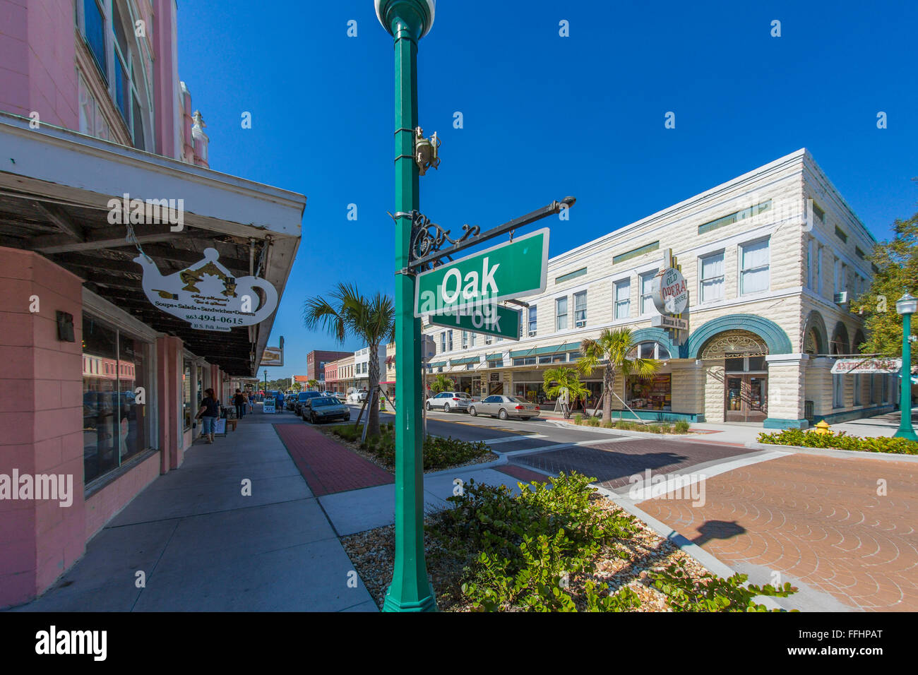 Quartiere del centro storico listato sul Registro Nazionale dei Luoghi storici di antiche città dello shopping di Arcadia Florida. Foto Stock