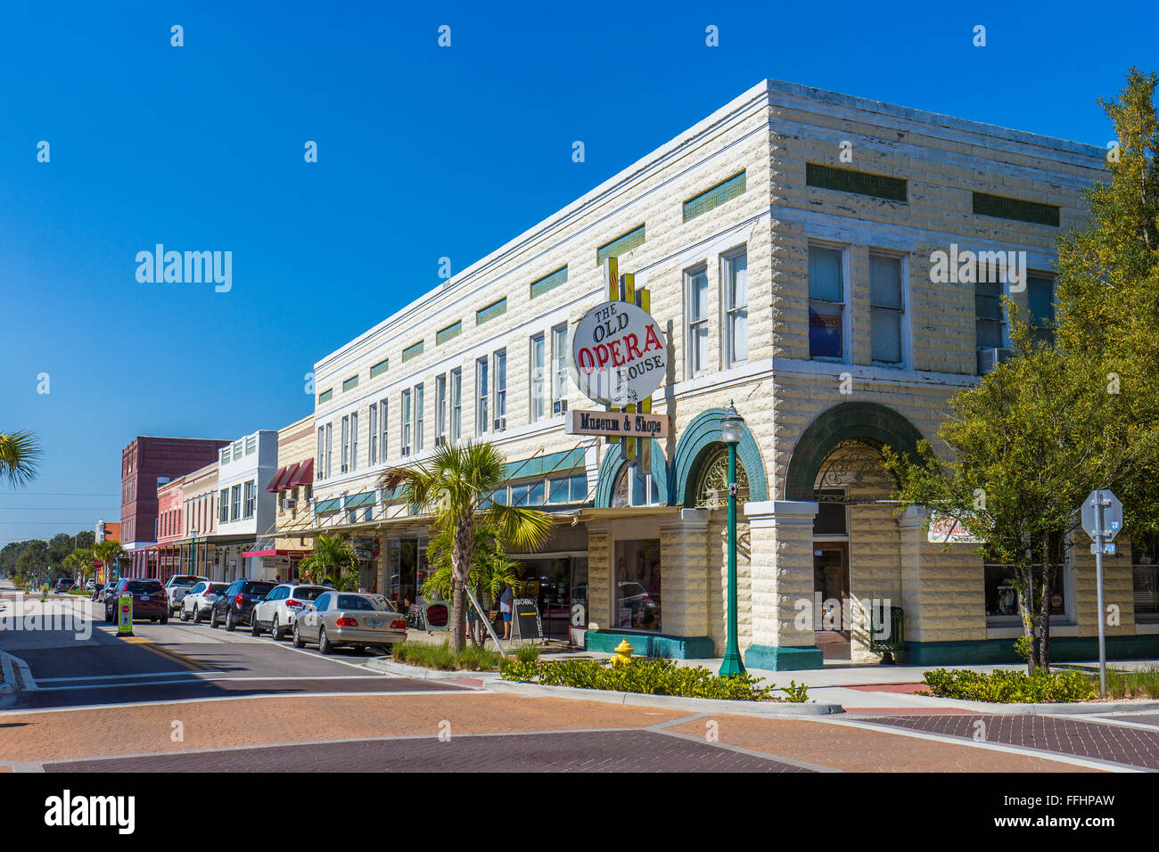 Quartiere del centro storico listato sul Registro Nazionale dei Luoghi storici di antiche città dello shopping di Arcadia Florida. Foto Stock