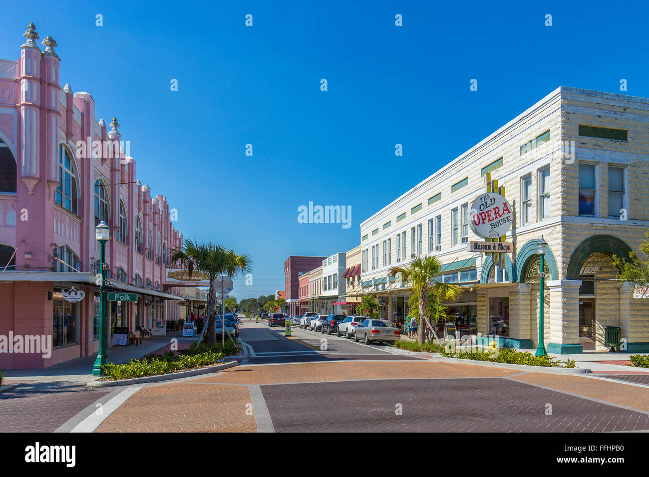 Quartiere del centro storico listato sul Registro Nazionale dei Luoghi storici di antiche città dello shopping di Arcadia Florida. Foto Stock