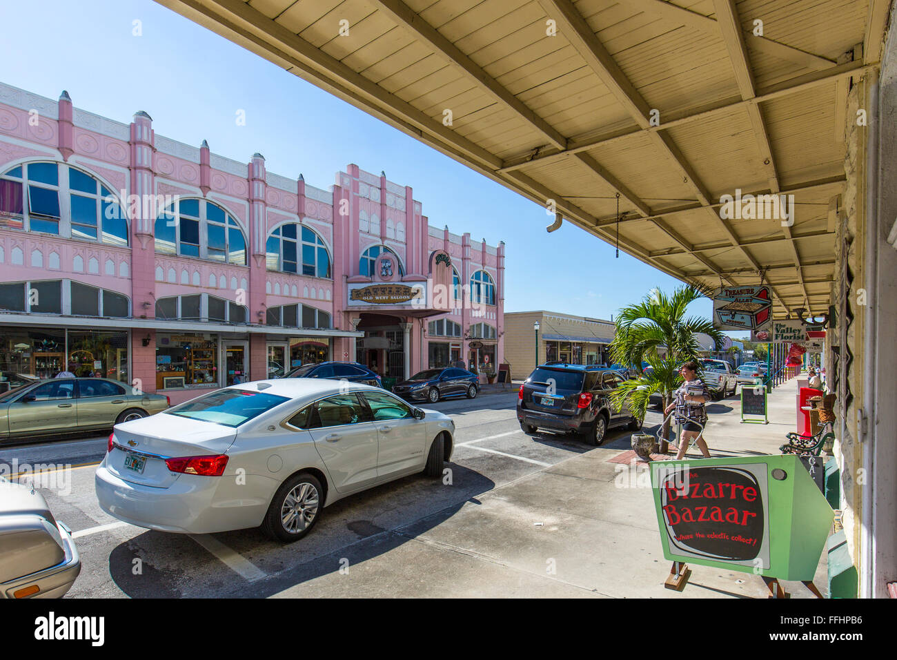Quartiere del centro storico listato sul Registro Nazionale dei Luoghi storici di antiche città dello shopping di Arcadia Florida. Foto Stock