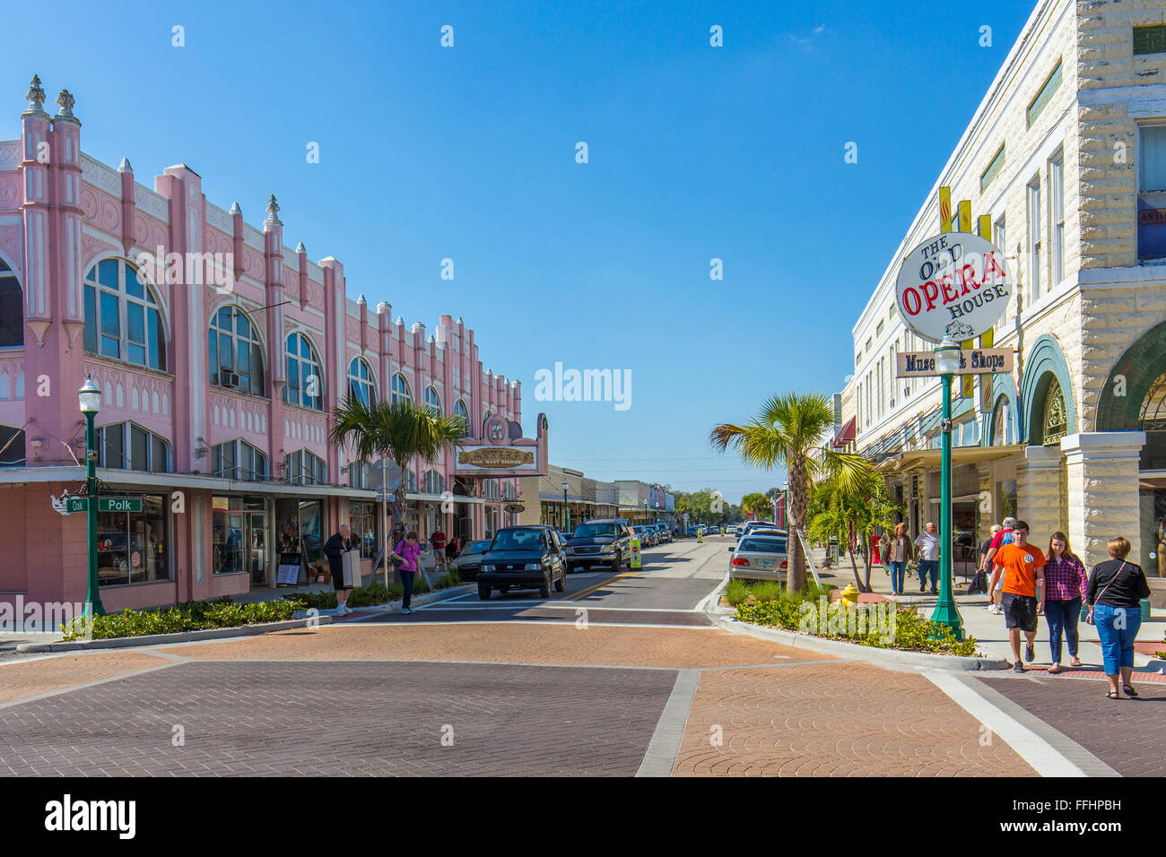Quartiere del centro storico listato sul Registro Nazionale dei Luoghi storici di antiche città dello shopping di Arcadia Florida. Foto Stock