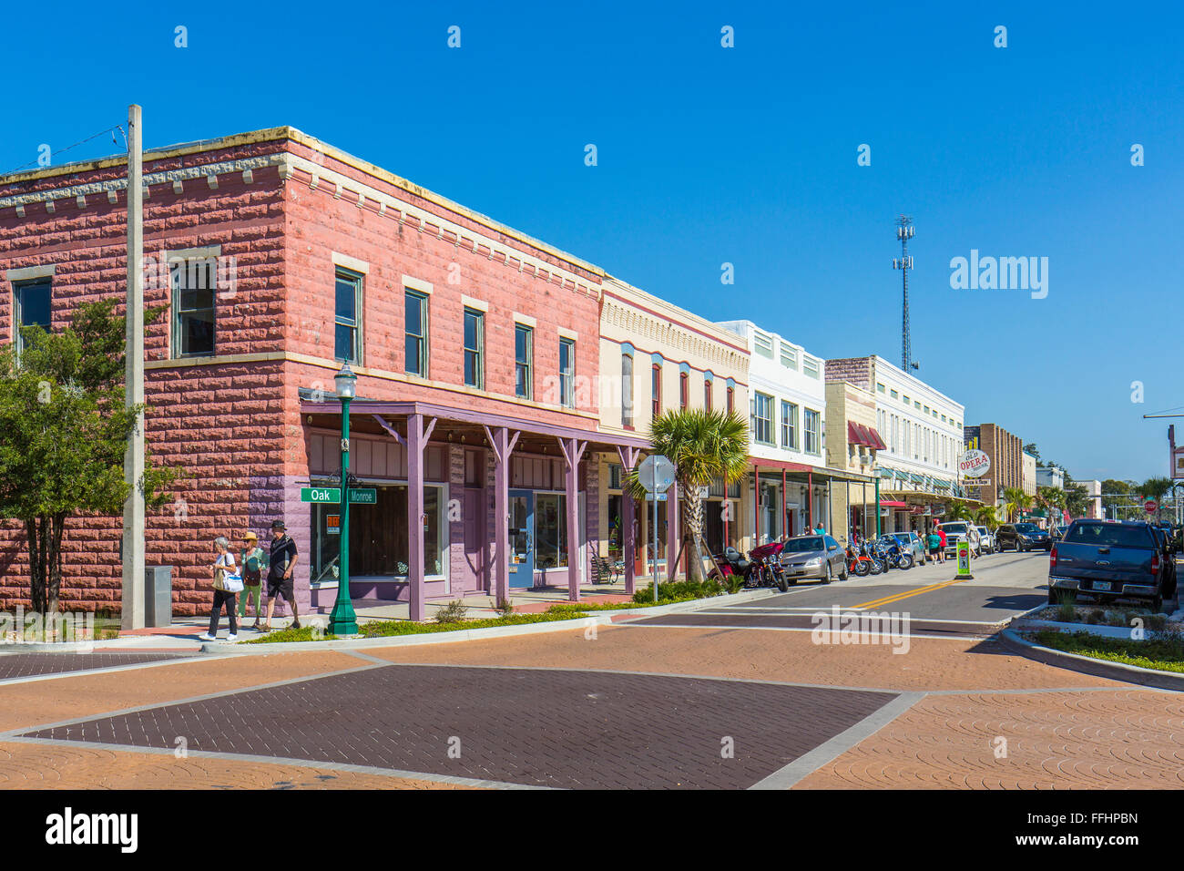 Quartiere del centro storico listato sul Registro Nazionale dei Luoghi storici di antiche città dello shopping di Arcadia Florida. Foto Stock