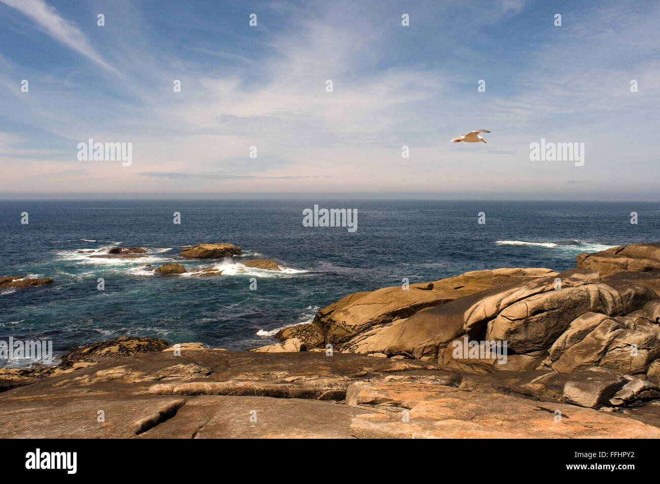 Modo di San Giacomo, Ruta Jacobea. A Muxia, A Coruña. Pietre della Punta de la Barca. San Giacomo, San Giacomo il Sentiero di San Giacomo Foto Stock