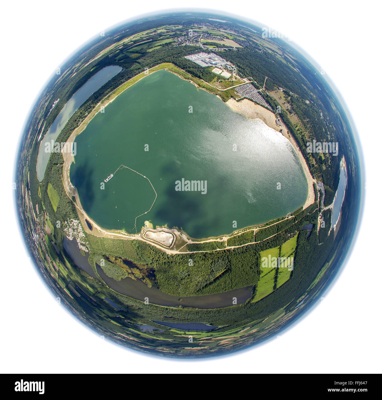 Vista aerea, spiaggia sabbiosa, lago, Riva, mare, bagnanti, Silbersee II Haltern Duelmen, Haltern am See, della Ruhr, Foto Stock