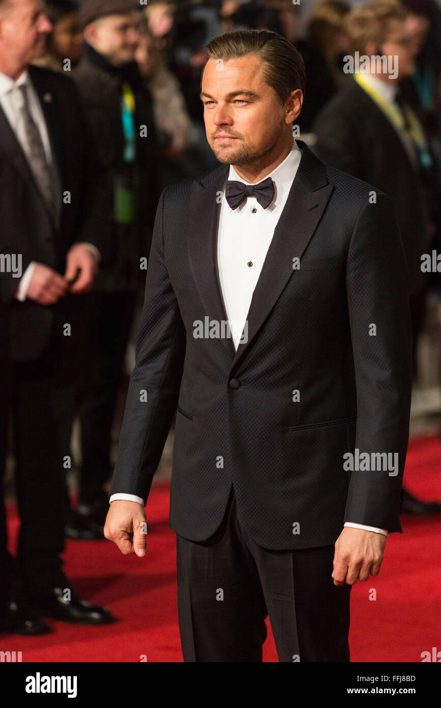 Londra, Regno Unito. Il 14 febbraio 2016. L'attore Leonardo DiCaprio. Tappeto rosso arrivi per la 69EE British Academy Film Awards, BAFTAs, presso la Royal Opera House. Credito: Immagini vibranti/Alamy Live News Foto Stock