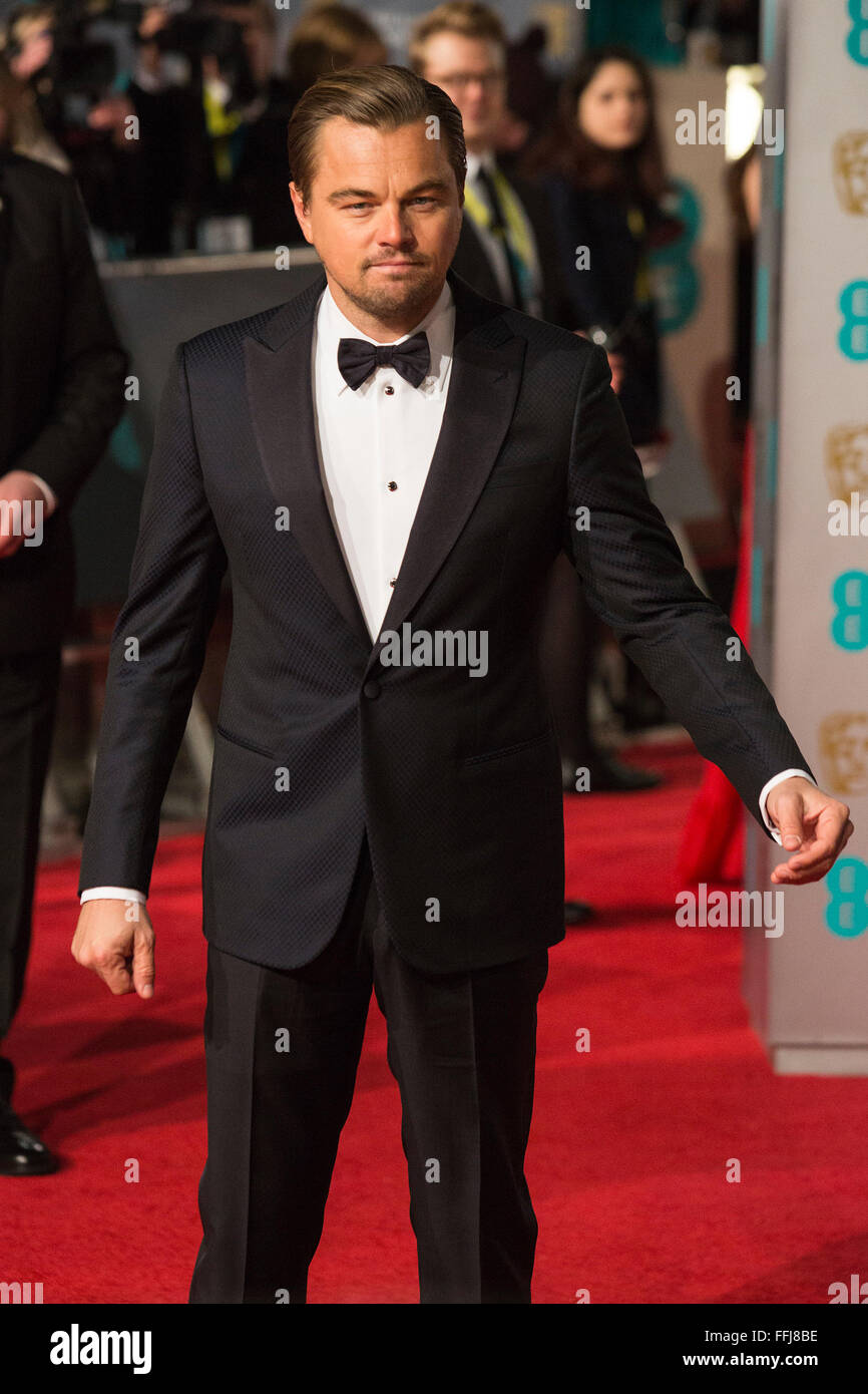 Londra, Regno Unito. Il 14 febbraio 2016. L'attore Leonardo DiCaprio. Tappeto rosso arrivi per la 69EE British Academy Film Awards, BAFTAs, presso la Royal Opera House. Credito: Immagini vibranti/Alamy Live News Foto Stock