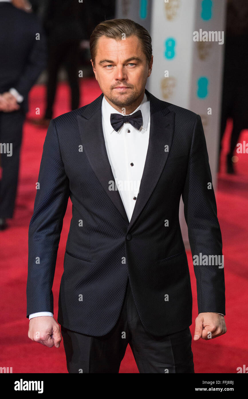 Londra, Regno Unito. Il 14 febbraio 2016. L'attore Leonardo DiCaprio. Tappeto rosso arrivi per la 69EE British Academy Film Awards, BAFTAs, presso la Royal Opera House. Credito: Immagini vibranti/Alamy Live News Foto Stock