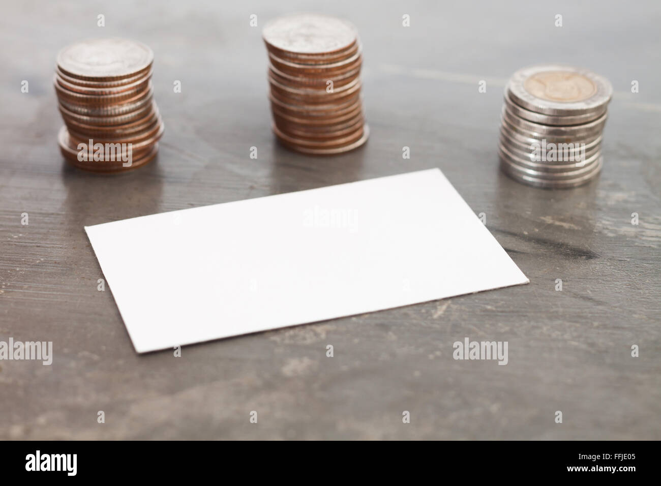 Nome vuoto card con monete, stock photo Foto Stock