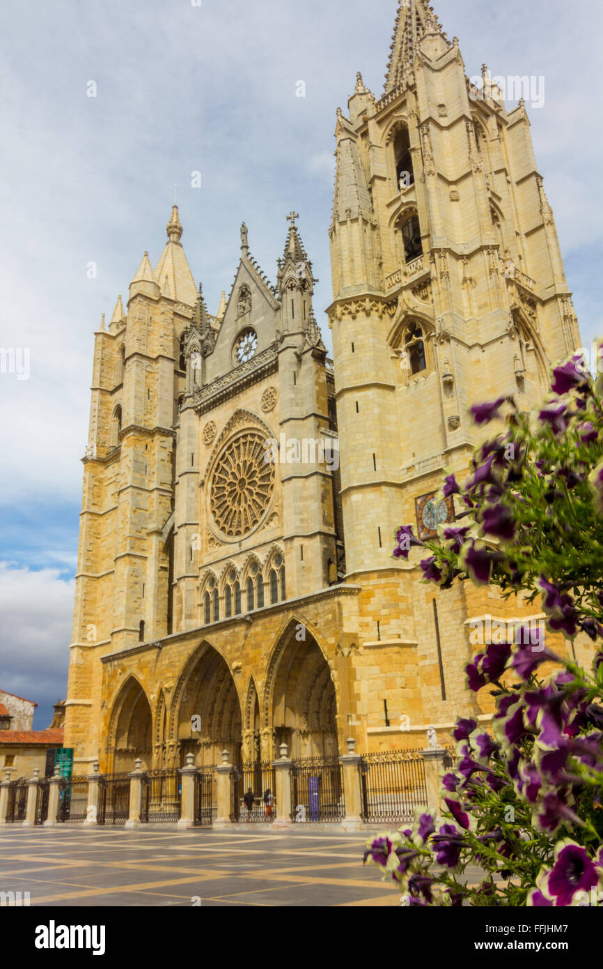 Famosa Cattedrale di Leon in Spagna Foto Stock