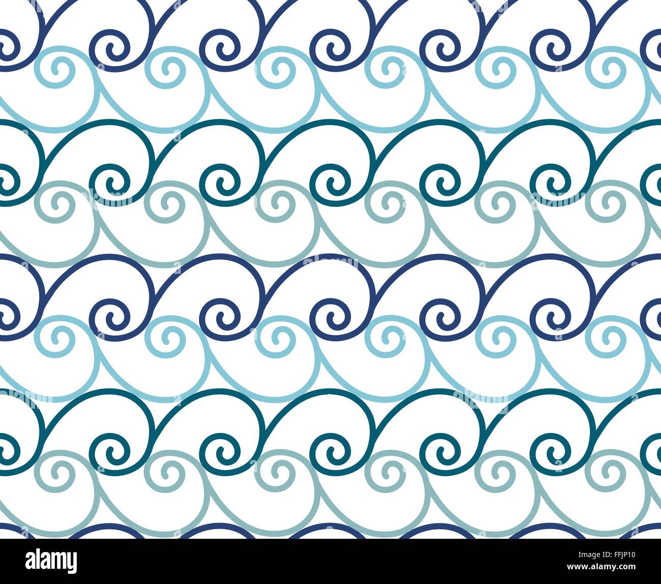 Onda geometrica vettore marittimo seamless pattern creato con blu turchese e azzurro contorno di turbolenza Illustrazione Vettoriale