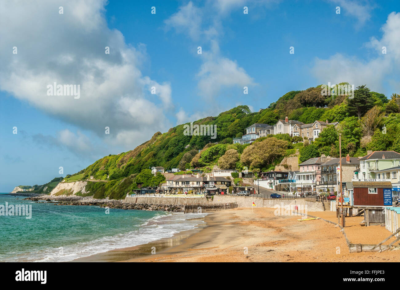 Costa e spiaggia di Ventnor, Isola di Wight, Inghilterra del Sud Foto Stock