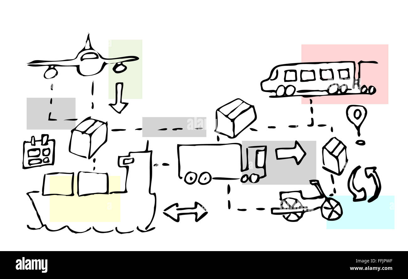 Illustrazione della logistica i movimenti di trasporto Foto Stock