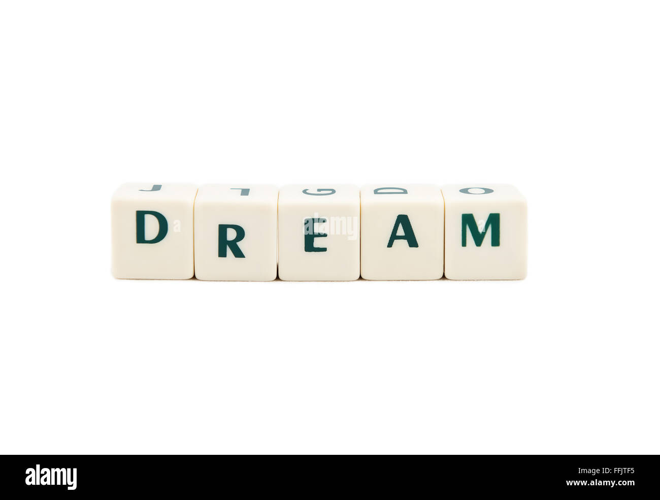 Sogno white cube testo su sfondo bianco Foto Stock