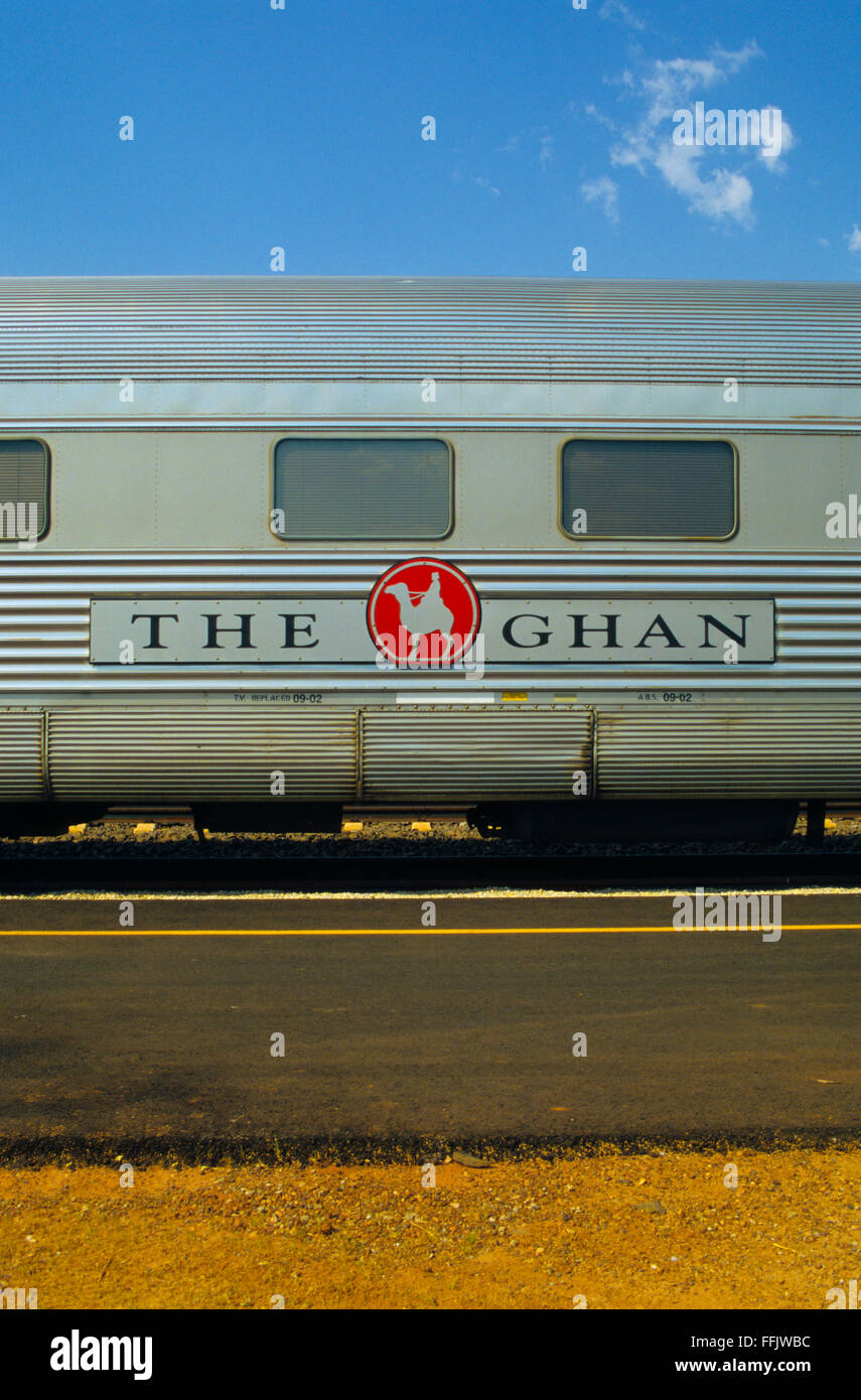 Australia, Northern Territory, stazione ferroviaria di Alice Springs, treno Ghan Foto Stock