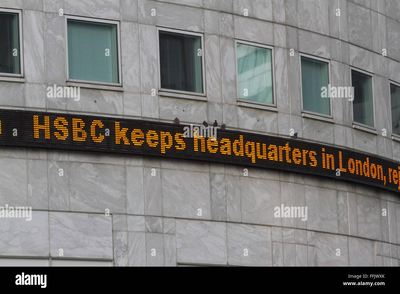 Londra REGNO UNITO. Il 15 febbraio 2016. HSBC Bank ha annunciato la sua decisione di non spostare e mantenere il suo quartier generale a Canary Wharf London Credit: amer ghazzal/Alamy Live News Foto Stock