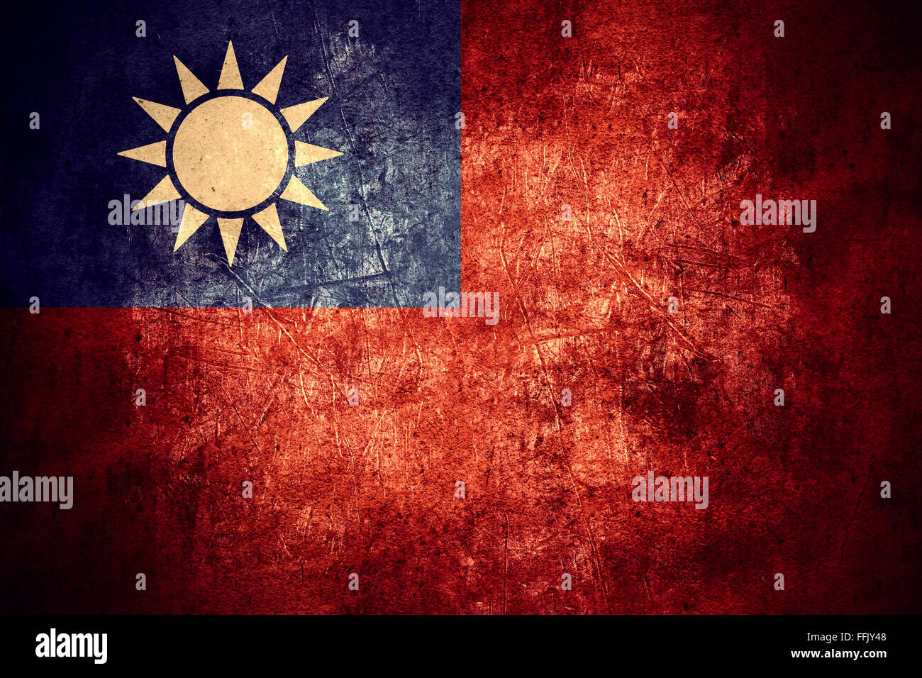 Bandiera di Taiwan Taiwan o il banner sul modello ruvida texture di sfondo vintage Foto Stock