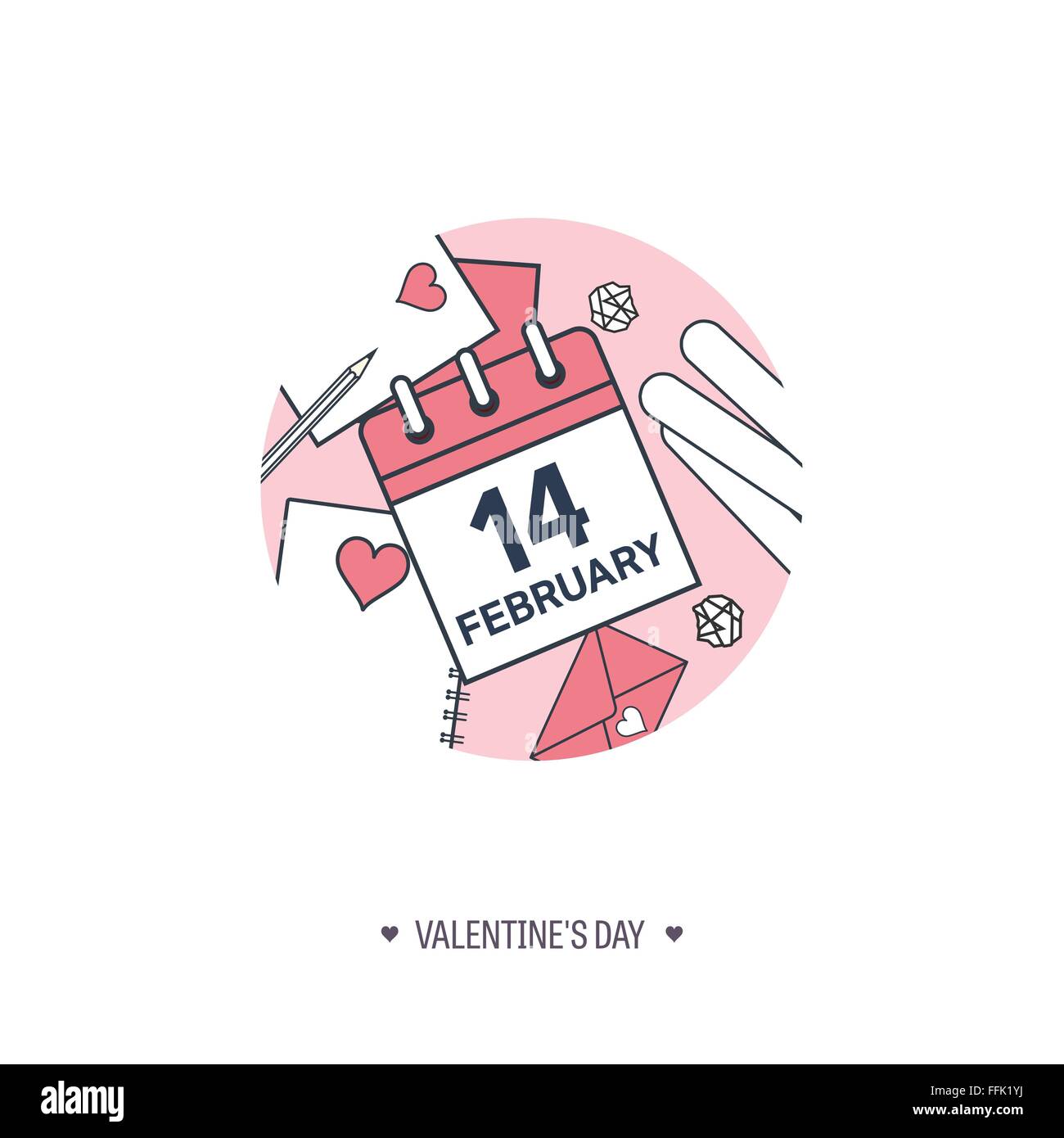 Febbraio 14, icona del calendario. Il giorno di San Valentino. L'amore. Data. Illustrazione Vettoriale