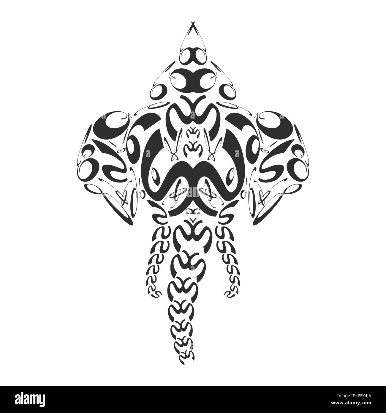 Vector nero monocromatico segni astratti testa di elefante ganesh arte illustrazione isolato sfondo bianco Illustrazione Vettoriale